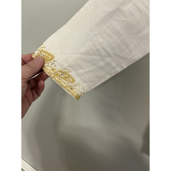 Michael Kors 100% Linen Top Tunic White Beaded Neckline Sleeves Women’s M - Picture 6 of 16